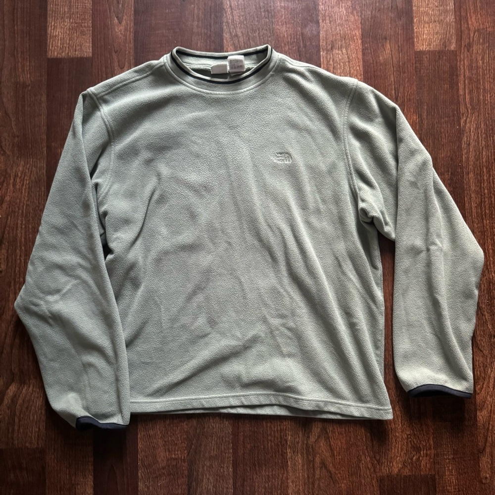 vintage olive grey north face fleece pullover crew neck sweatshirt